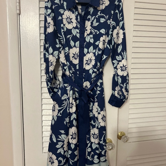 TIE WAIST SHIRTDRESS - DELIGHTFUL FLORAL TALBOTS - Picture 1 of 7